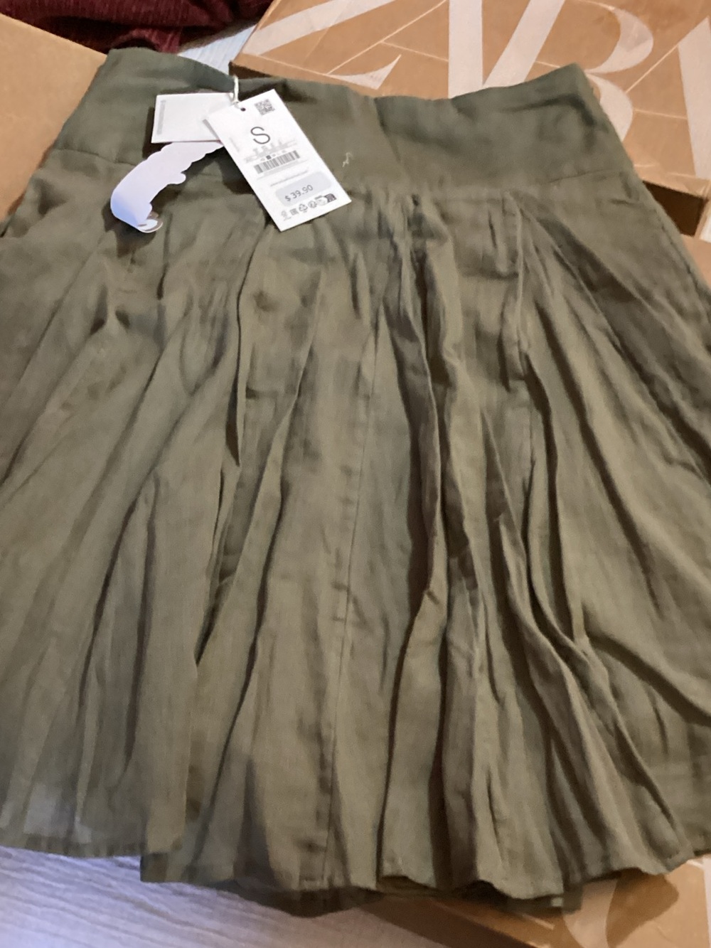 Stradivarius Olive Green Mini Pleated Skirt